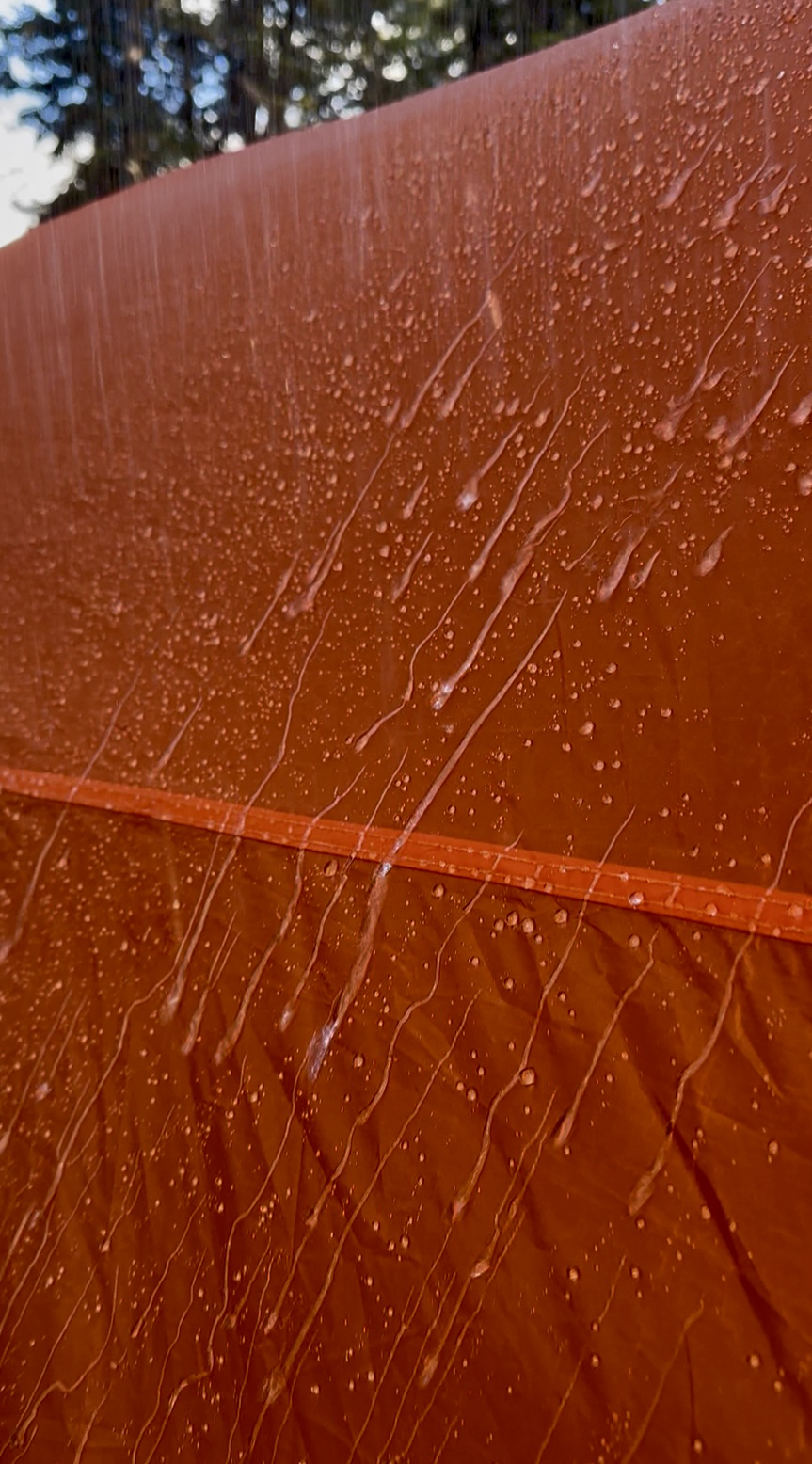 Rainfly beading and shedding water